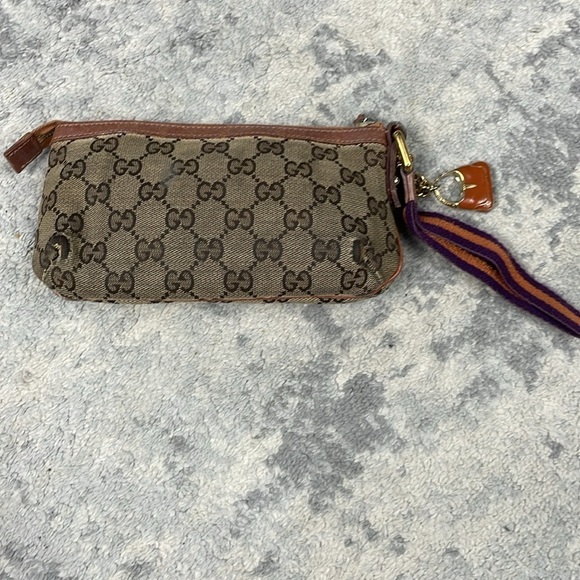 GUCCI Sherry Line GG Canvas Pouch Purple Orange Wristlet Purse Charm - Picture 9 of 17